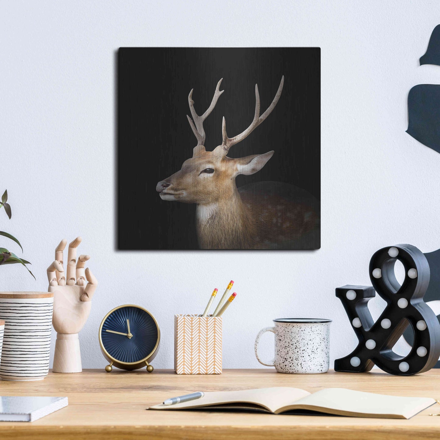 Luxe Metal Art 'Sika Deer' by Epic Portfolio Metal Wall Art,12x12