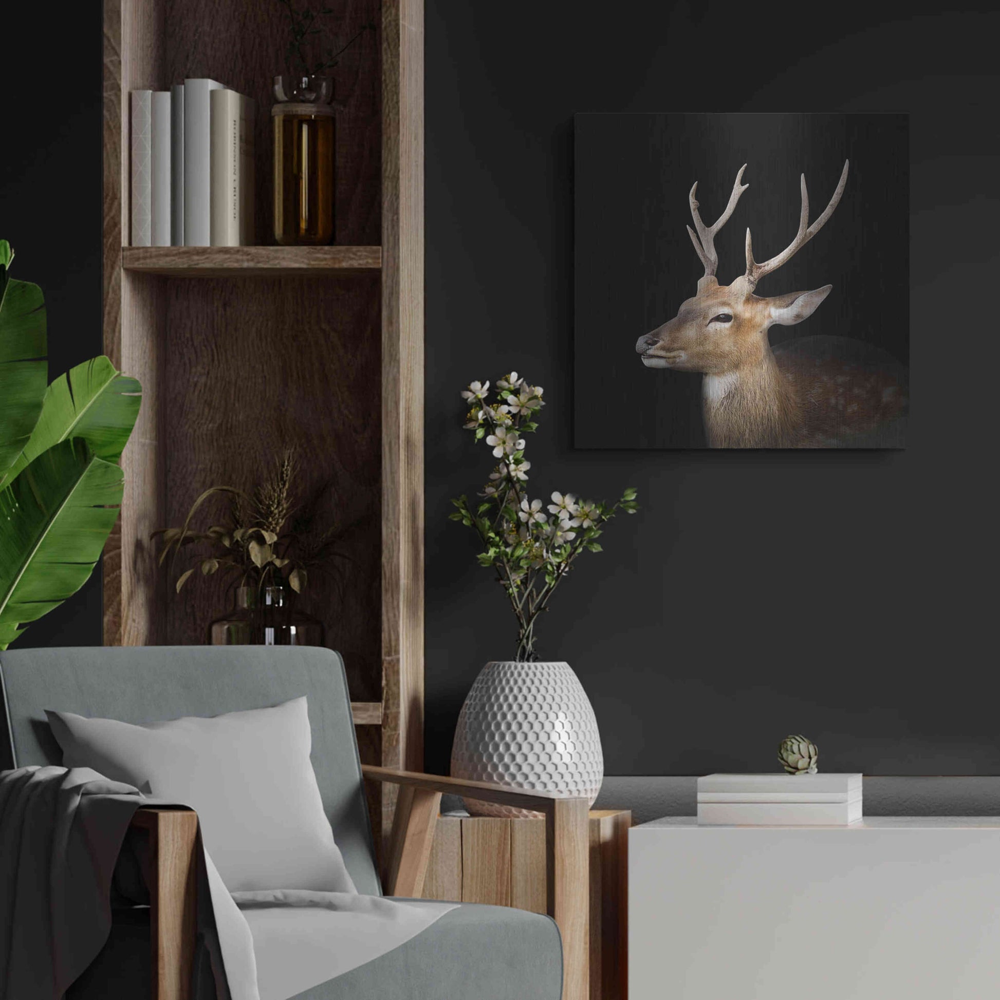 Luxe Metal Art 'Sika Deer' by Epic Portfolio Metal Wall Art,24x24