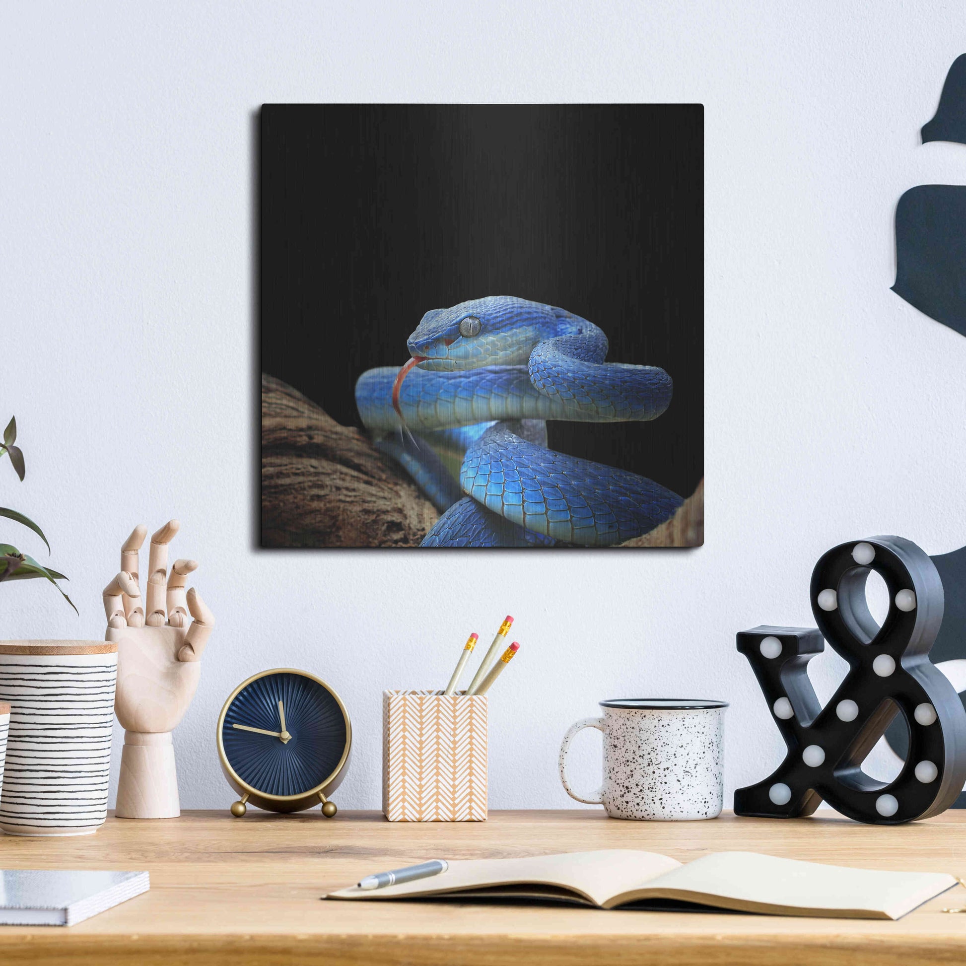 Luxe Metal Art 'Slithering Cobalt' by Epic Portfolio Metal Wall Art,12x12