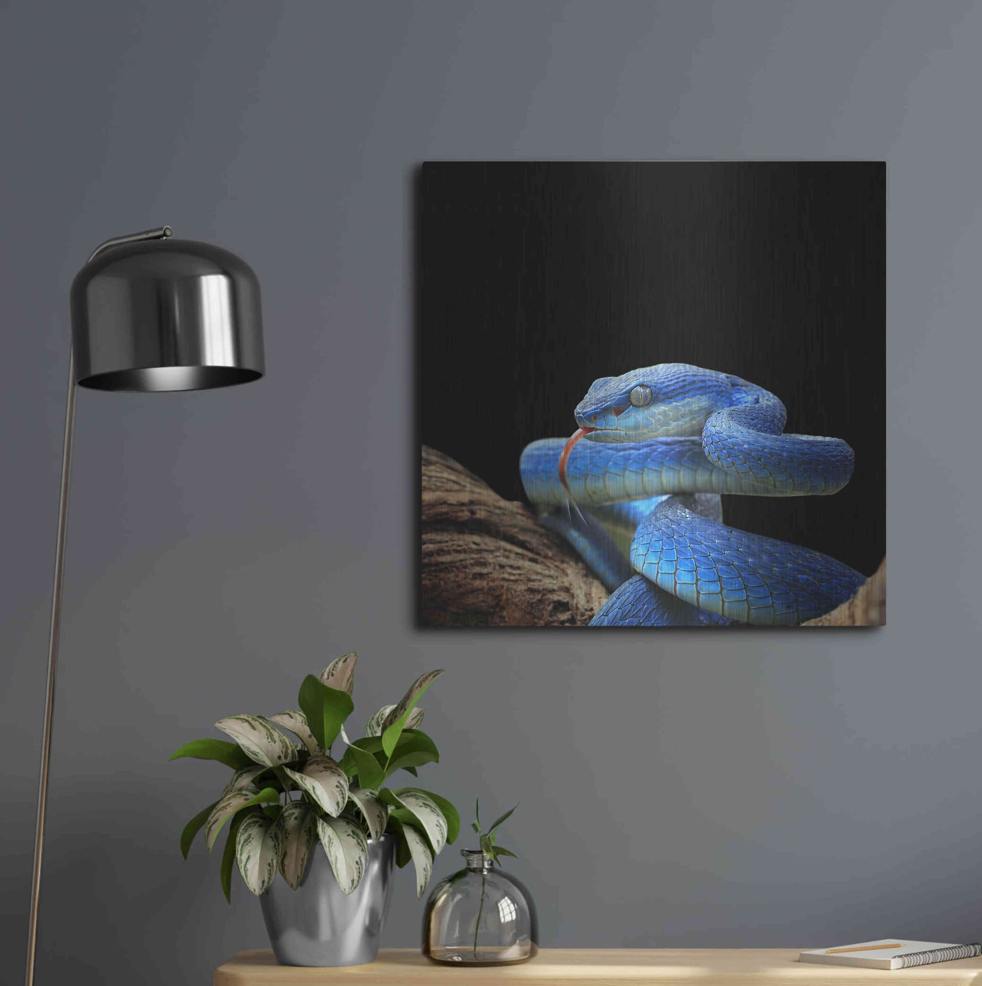 Luxe Metal Art 'Slithering Cobalt' by Epic Portfolio Metal Wall Art,24x24