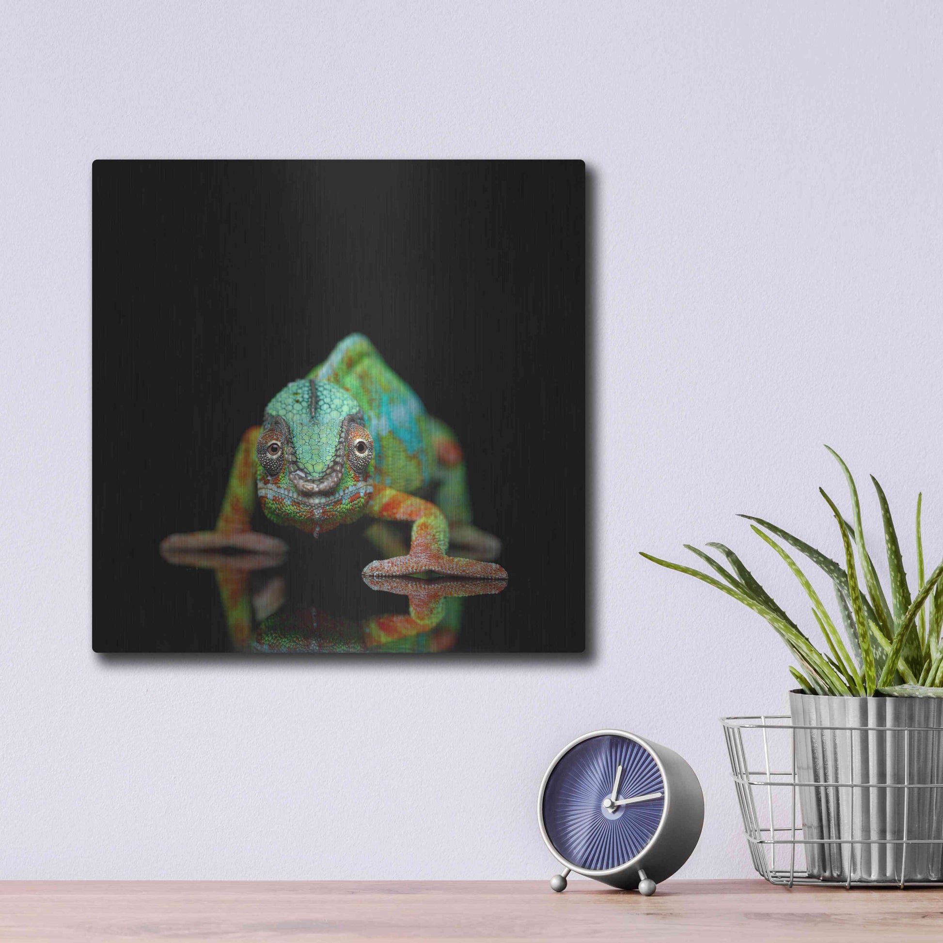 Luxe Metal Art 'Sneaky Cameleon' by Epic Portfolio Metal Wall Art,12x12