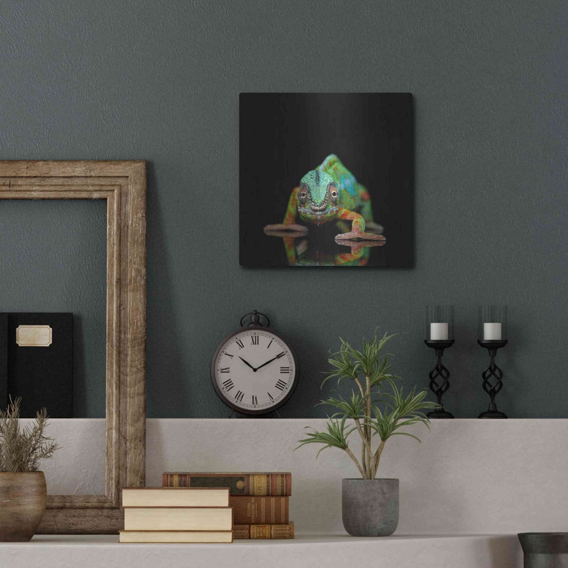 Luxe Metal Art 'Sneaky Cameleon' by Epic Portfolio Metal Wall Art,12x12