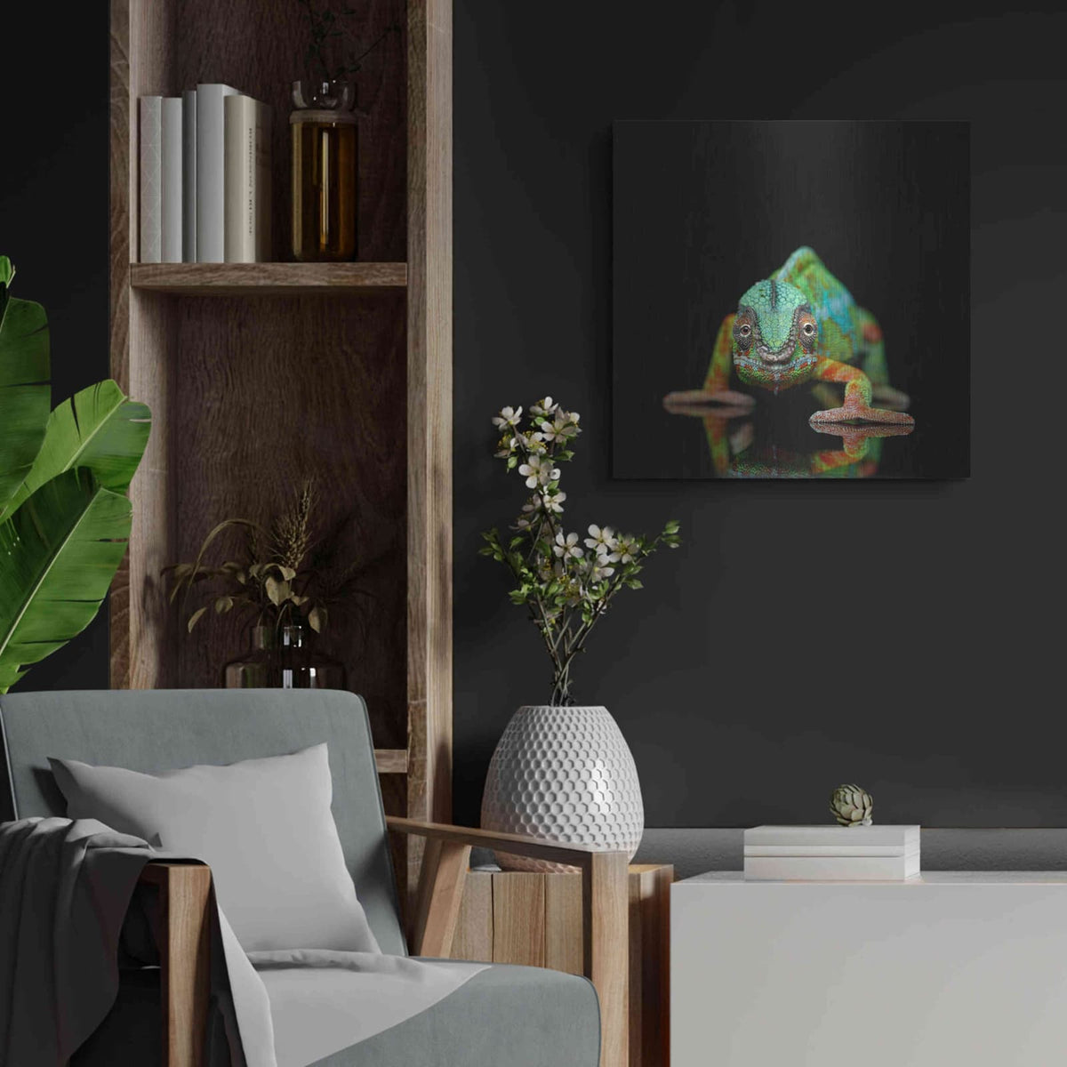 'Sneaky Cameleon' by Luxe Metal Portfolio – Metal Wall Art, 24x24 room view