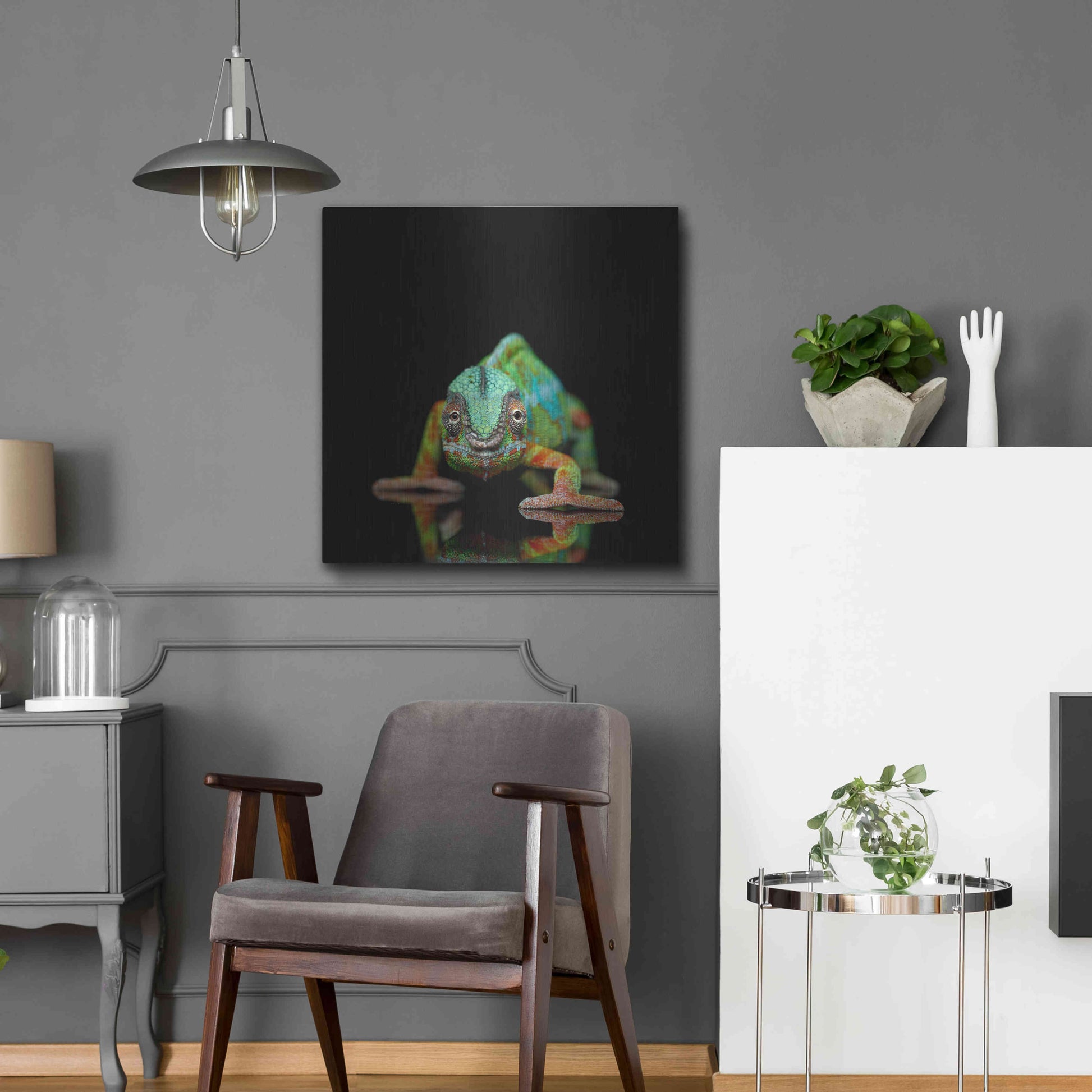 Luxe Metal Art 'Sneaky Cameleon' by Epic Portfolio Metal Wall Art,24x24