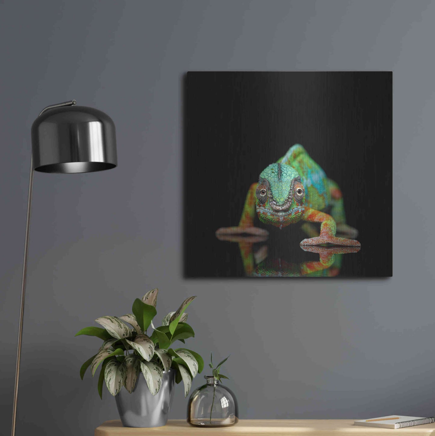 Luxe Metal Art 'Sneaky Cameleon' by Epic Portfolio Metal Wall Art,24x24