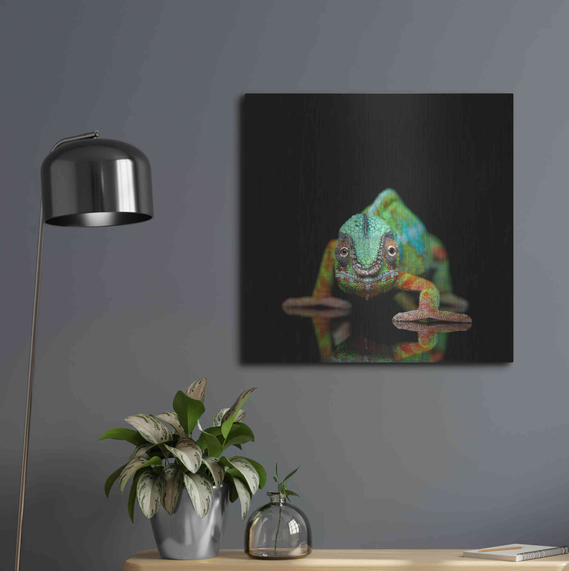 Luxe Metal Art 'Sneaky Cameleon' by Epic Portfolio Metal Wall Art,24x24