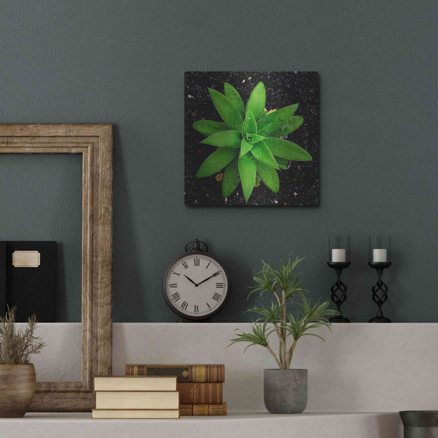 Luxe Metal Art 'The Green Bloom Crop' by Epic Portfolio Metal Wall Art,12x12