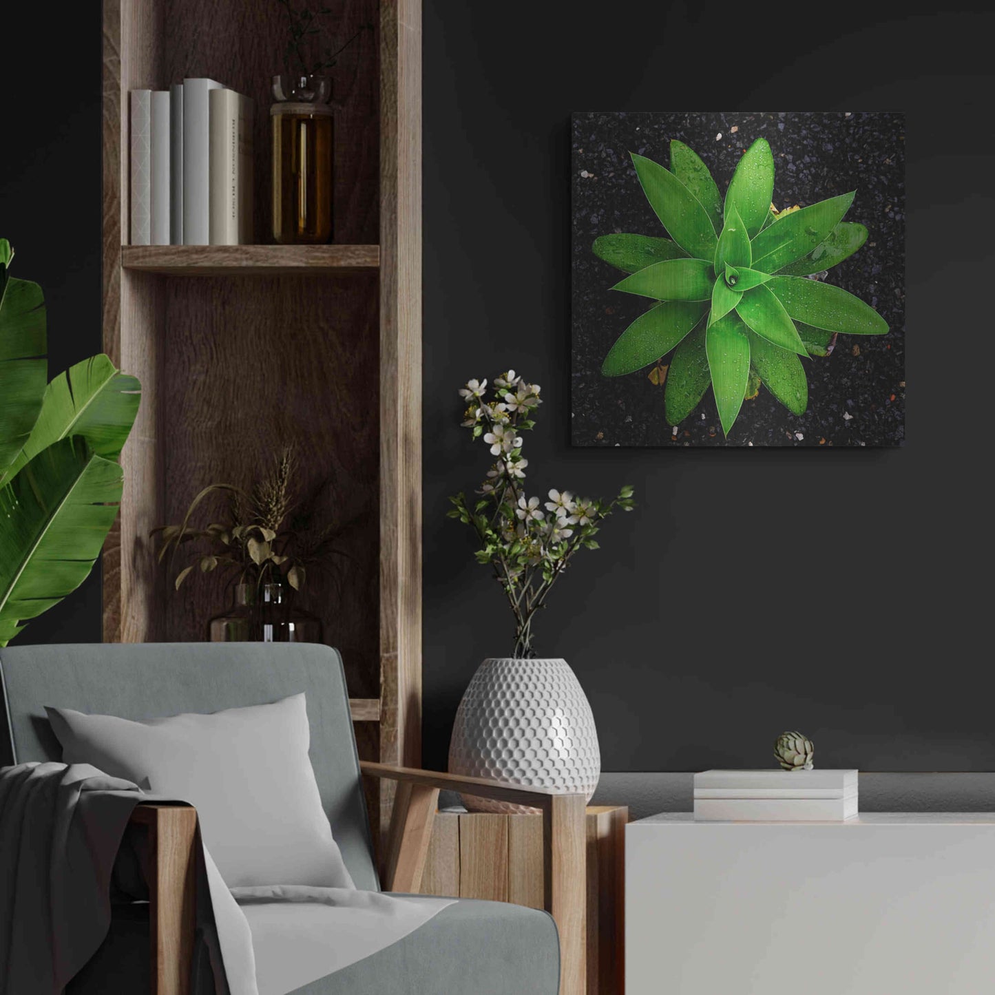Luxe Metal Art 'The Green Bloom Crop' by Epic Portfolio Metal Wall Art,24x24
