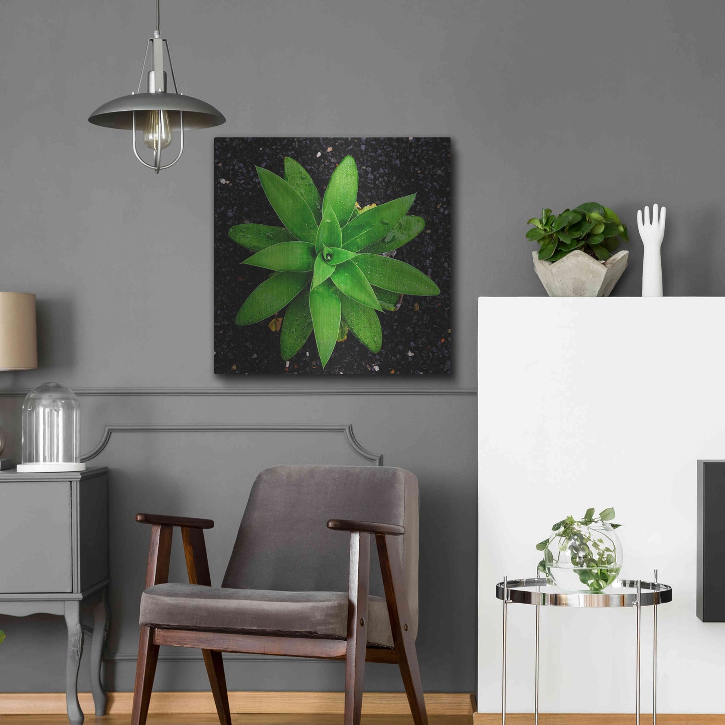Luxe Metal Art 'The Green Bloom Crop' by Epic Portfolio Metal Wall Art,24x24