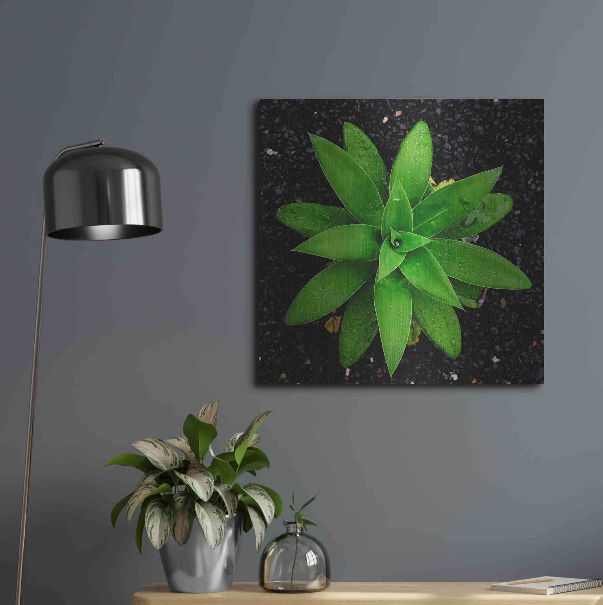 Luxe Metal Art 'The Green Bloom Crop' by Epic Portfolio Metal Wall Art,24x24