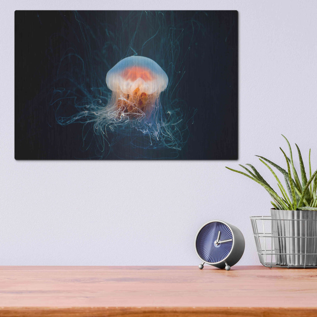 Luxe Metal Art 'Peachy Jellyfish' by Epic Portfolio, Metal Wall Art,16x12
