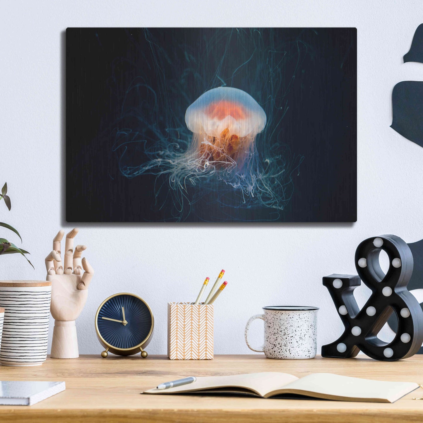 Luxe Metal Art 'Peachy Jellyfish' by Epic Portfolio, Metal Wall Art,16x12