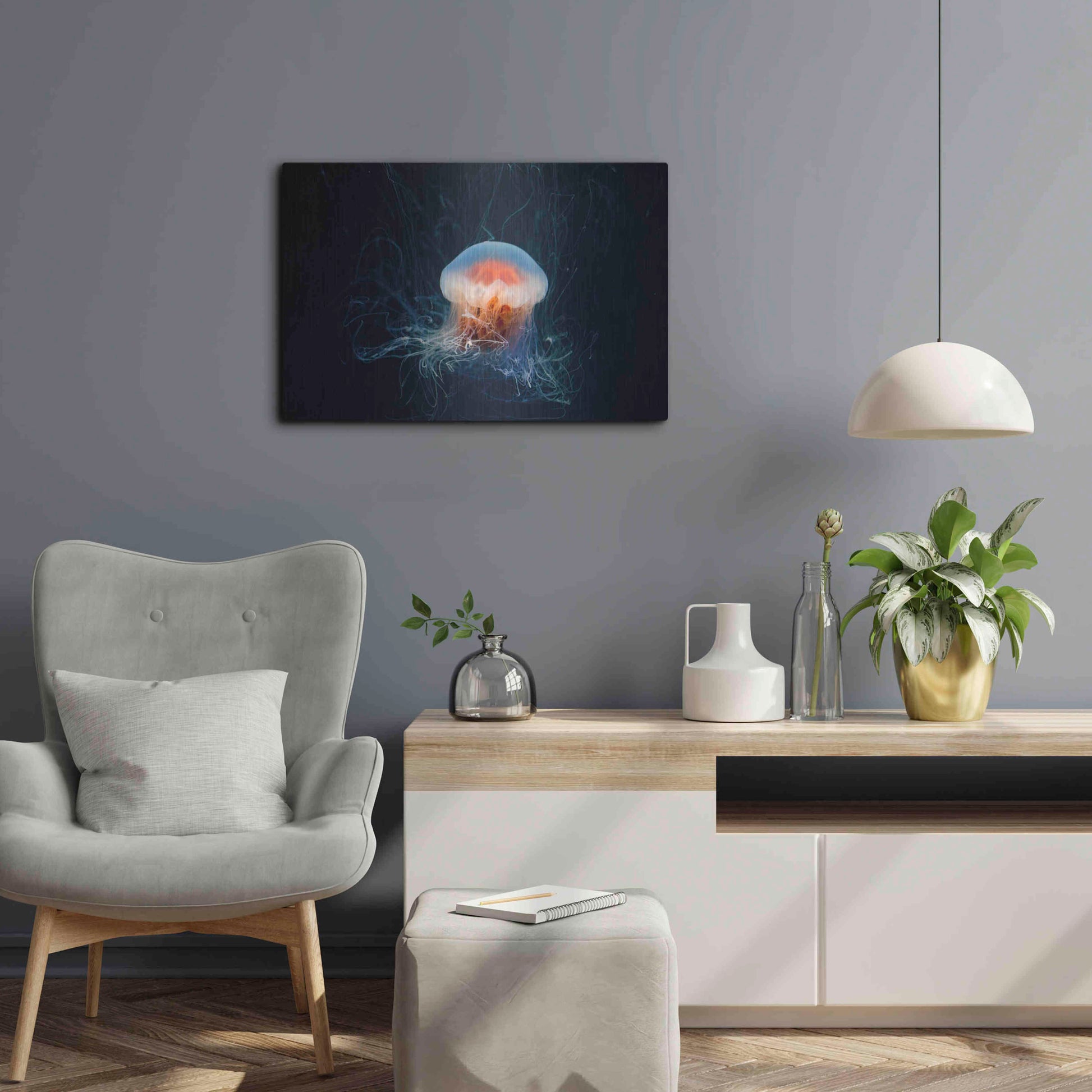 Luxe Metal Art 'Peachy Jellyfish' by Epic Portfolio, Metal Wall Art,24x16