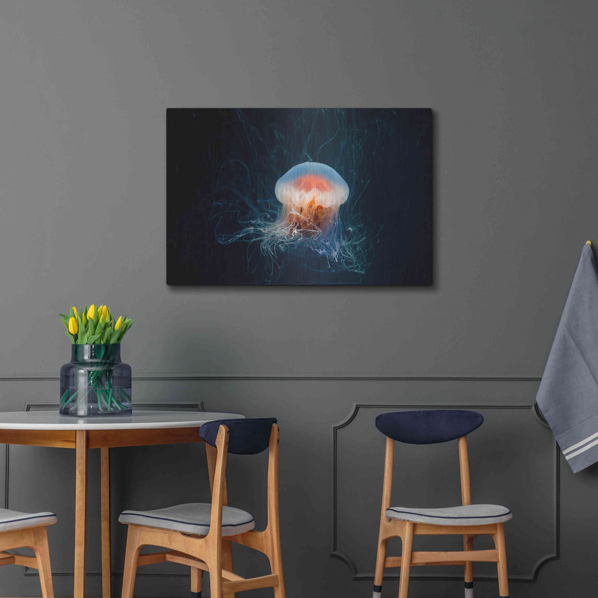 'Peachy Jellyfish' by Luxe Metal Portfolio – Metal Wall Art, 36x24 room view