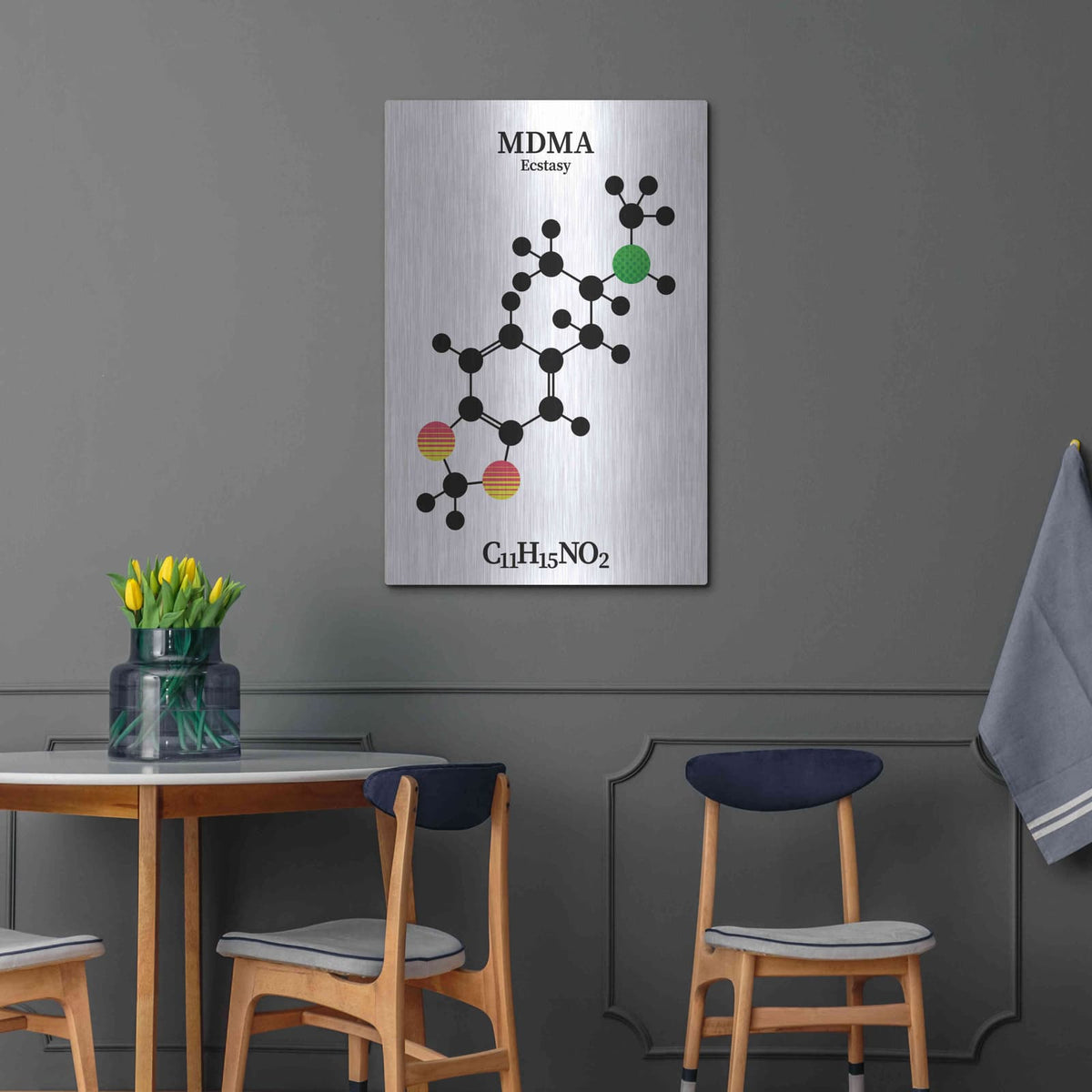 'MDMA Molecule' by Maxim – Metal Wall Art, 24x36 room view