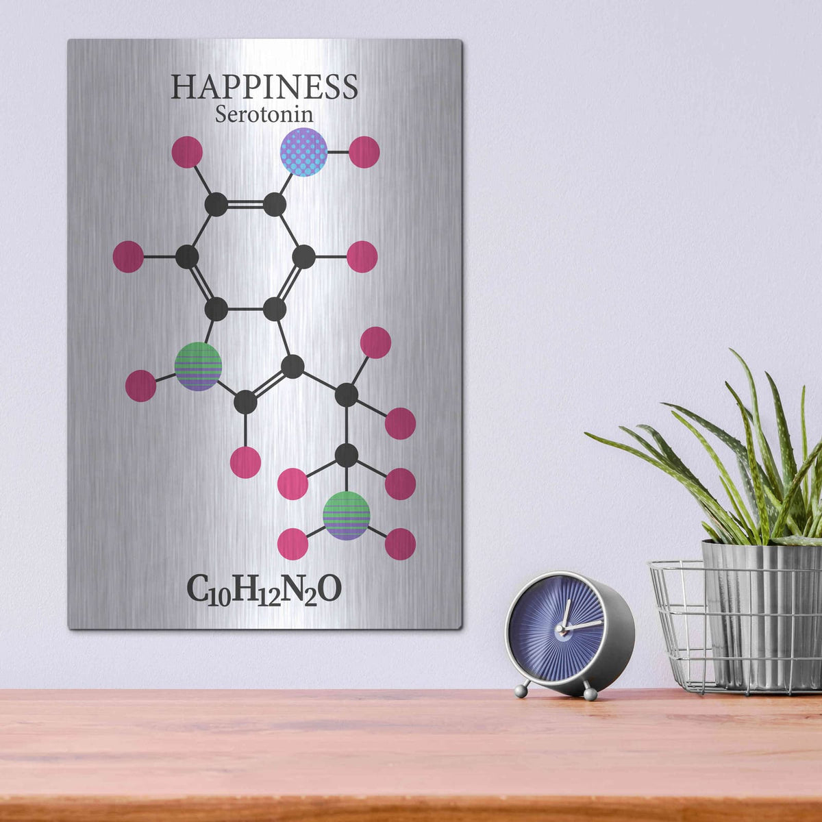 'Serotonin Molecule' by Maxim – Metal Wall Art, 12x16 room view