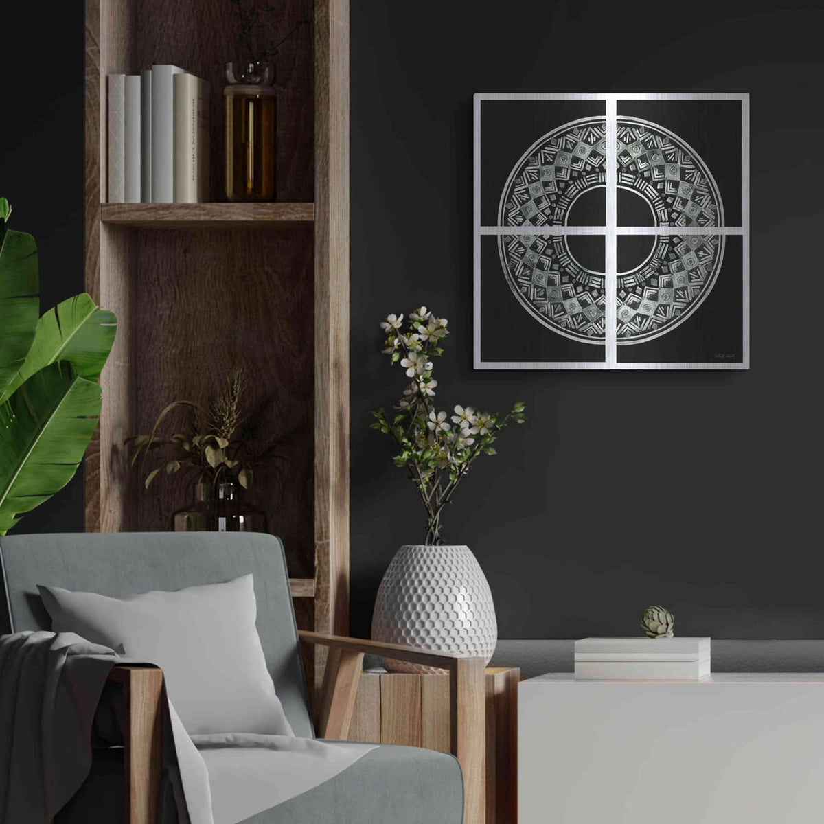 '4 Patch Medallion' by Cindy Jacobs – Metal Wall Art, 24x24 room view