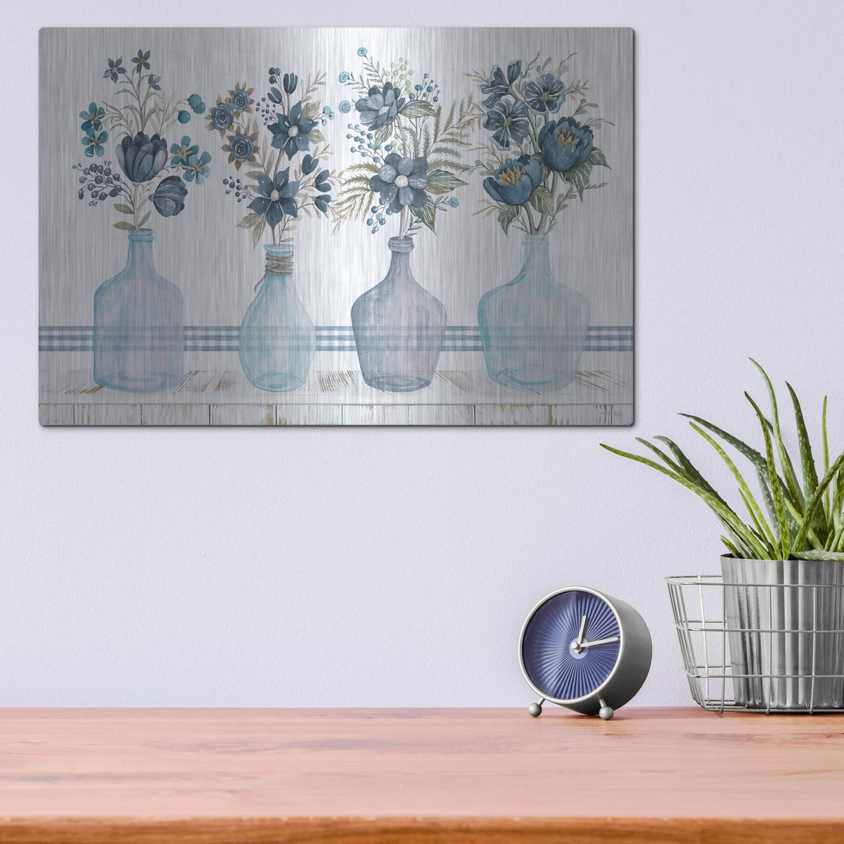 'Feeling Blue Florals' by Cindy Jacobs – Metal Wall Art, 16x12 room view