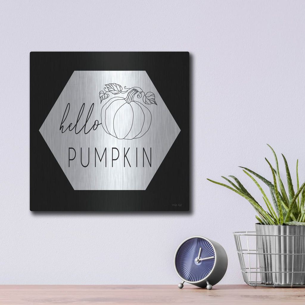 'Hello Pumpkin Hexagon' by Cindy Jacobs – Metal Wall Art, 12x12 room view