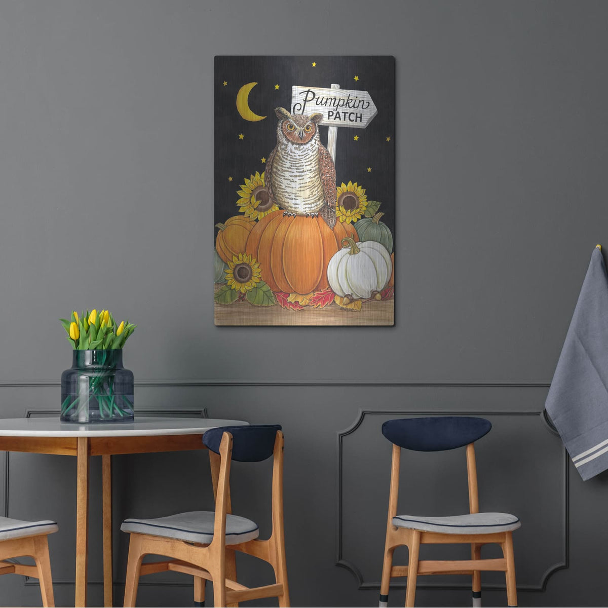 'Pumpkin Patch Owl' by Deb Strain – Metal Wall Art, 24x36 room view