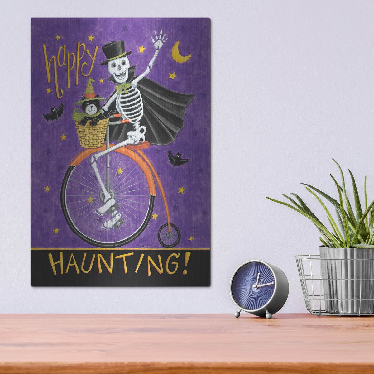 'Skelton on Bicycle' by Deb Strain – Metal Wall Art, 12x16 room view