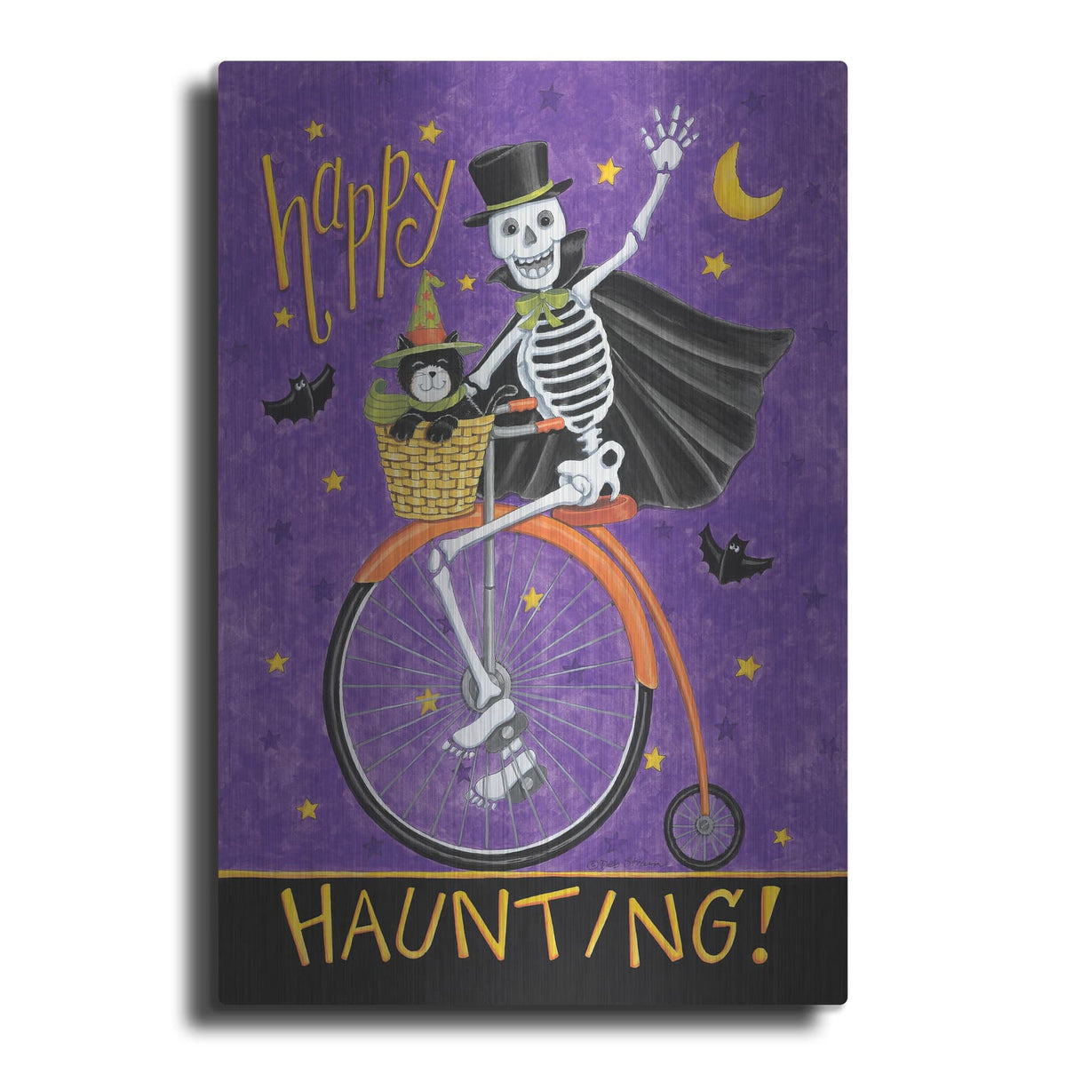 'Skelton on Bicycle' by Deb Strain – Metal Wall Art