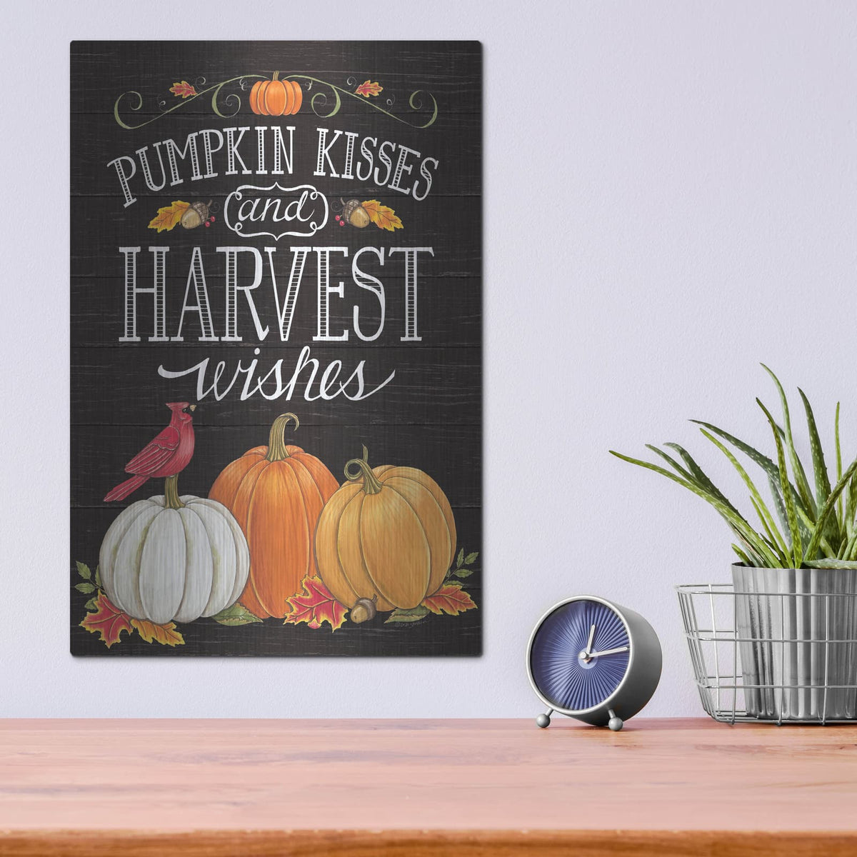 'Pumpkin Kisses & Harvest Wishes' by Deb Strain – Metal Wall Art, 12x16 room view
