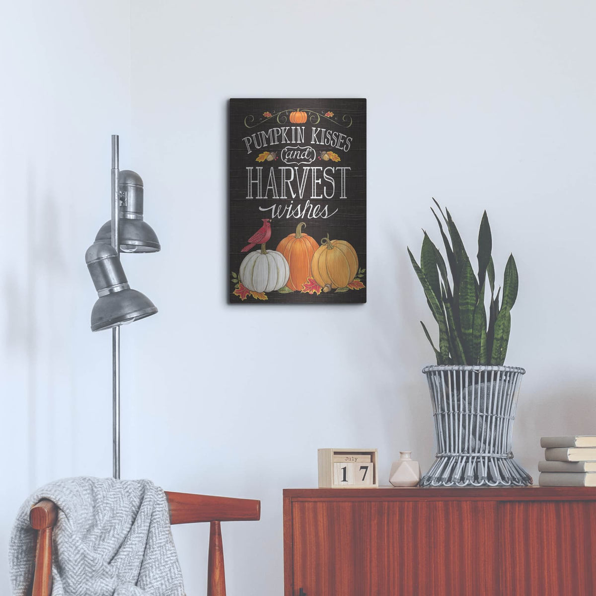 'Pumpkin Kisses & Harvest Wishes' by Deb Strain – Metal Wall Art, 16x24 room view