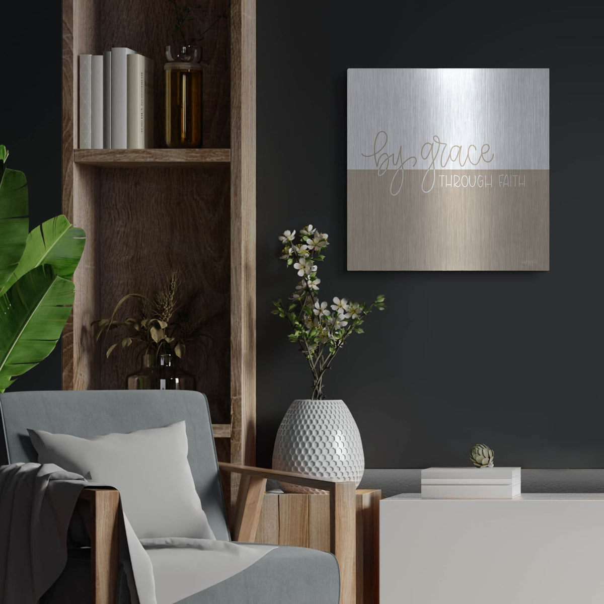 'By Grace - Through Faith' by Imperfect Dust – Metal Wall Art, 24x24 room view
