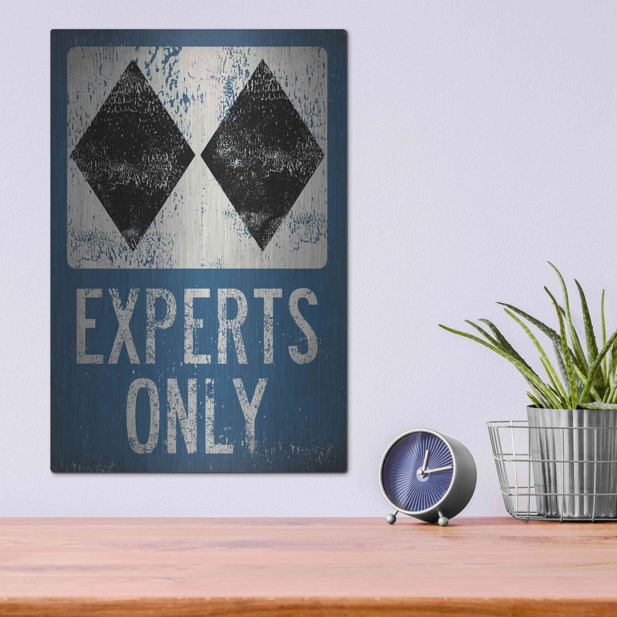 Luxe Metal Art 'Experts Only Blue' by Ryan Fowler, Metal Wall Art,12x16