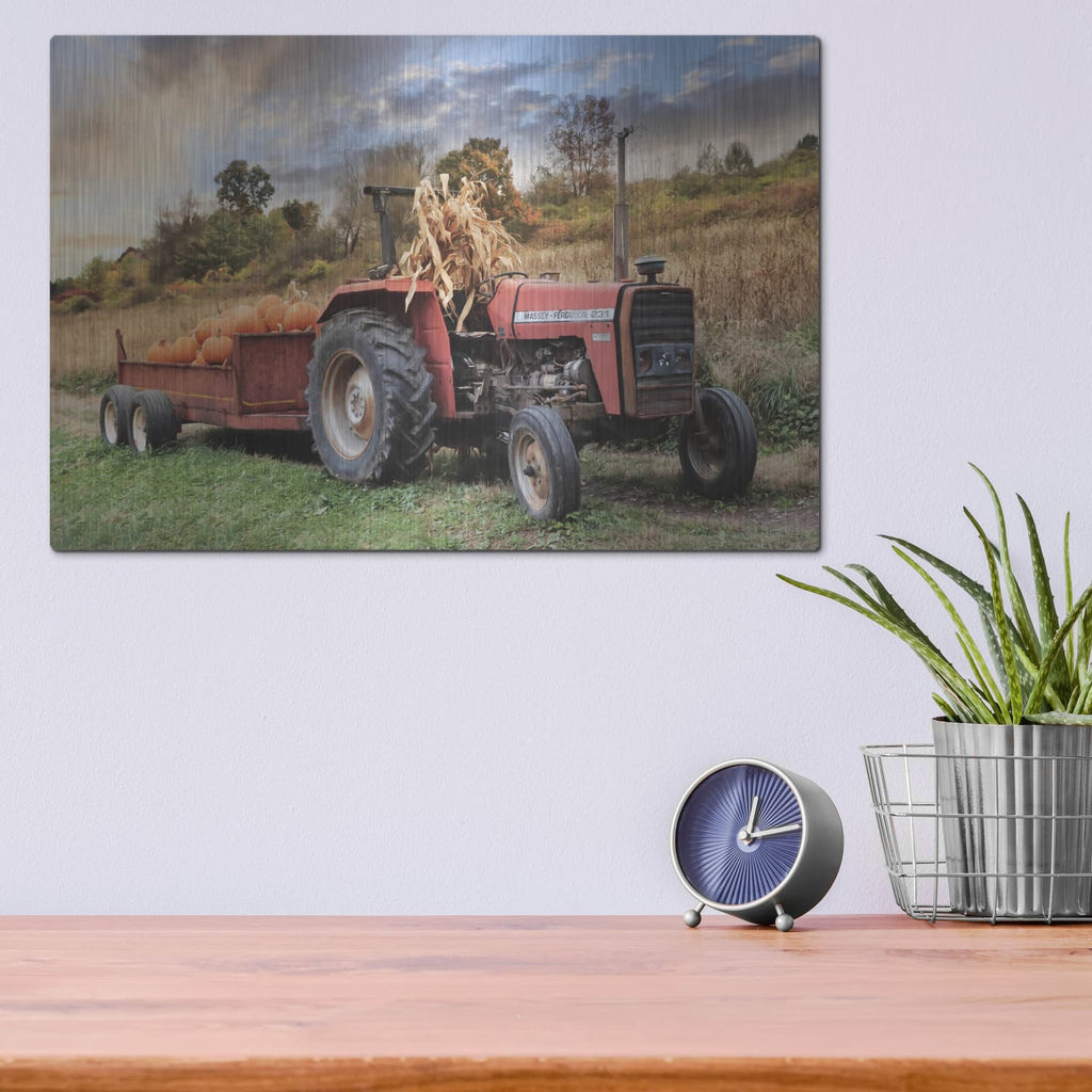 'Pumpkin Harvest Tractor' by Lori Deiter – Metal Wall Art, 16x12 room view