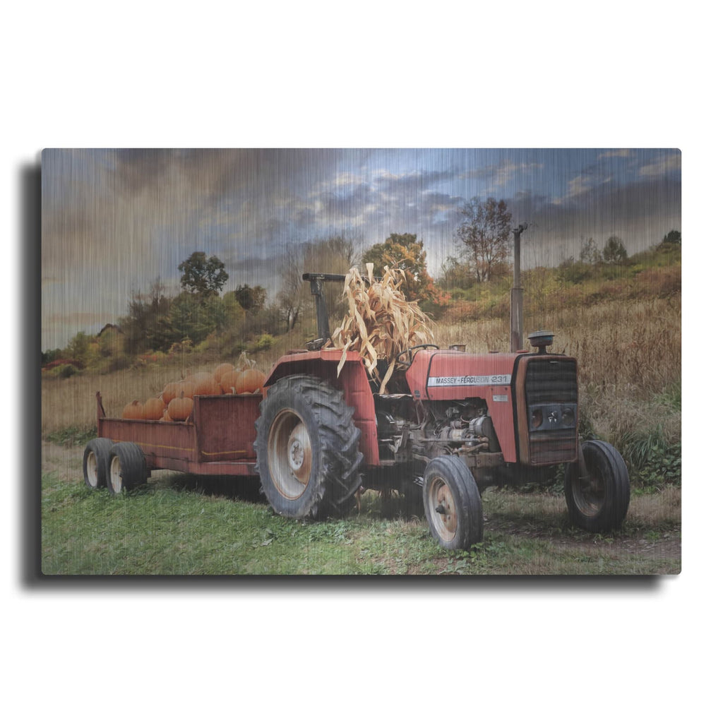 'Pumpkin Harvest Tractor' by Lori Deiter – Metal Wall Art