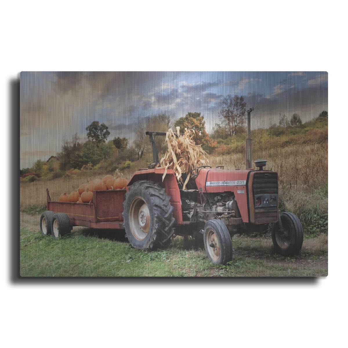 'Pumpkin Harvest Tractor' by Lori Deiter – Metal Wall Art