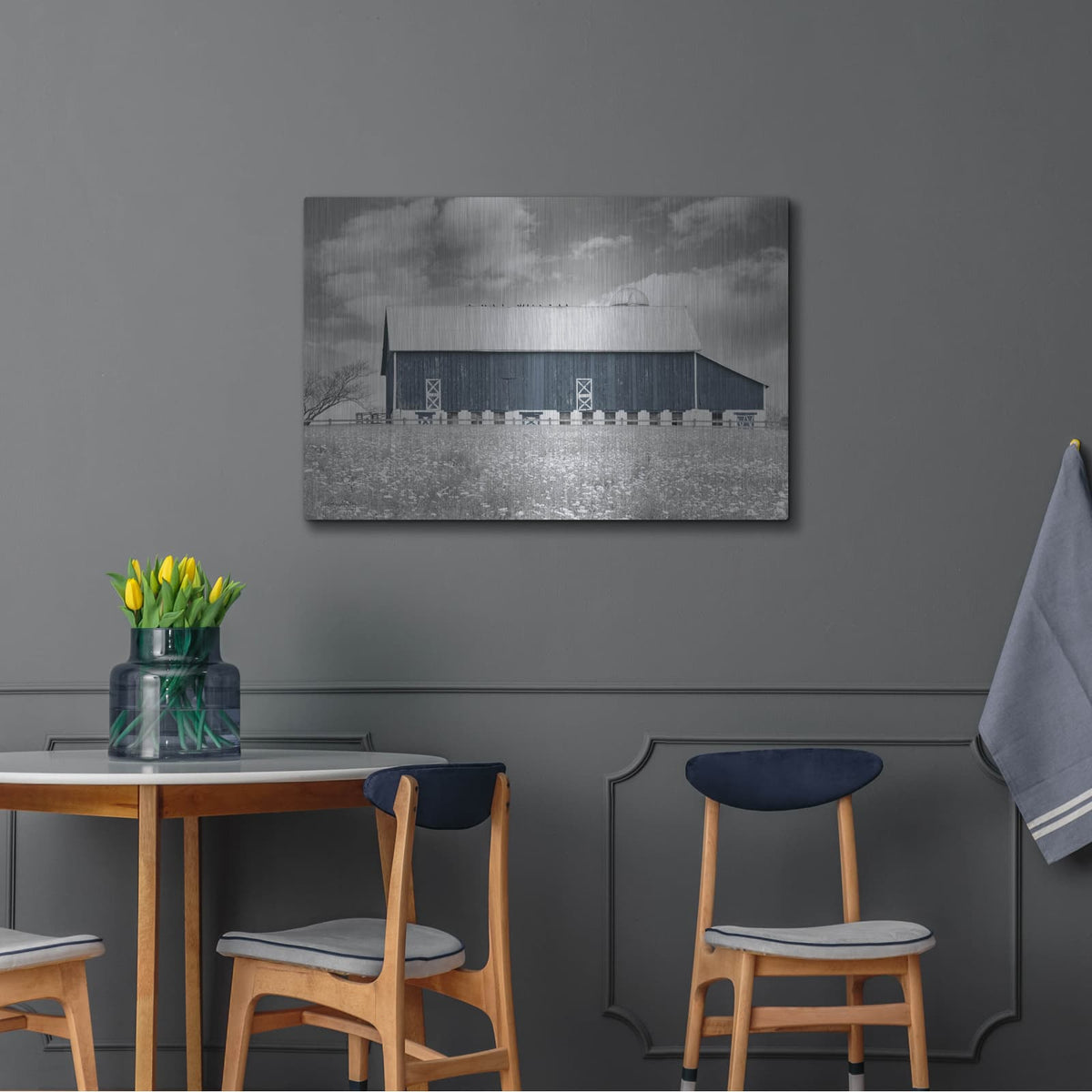 'Black & White Barn' by Lori Deiter – Metal Wall Art, 36x24 room view