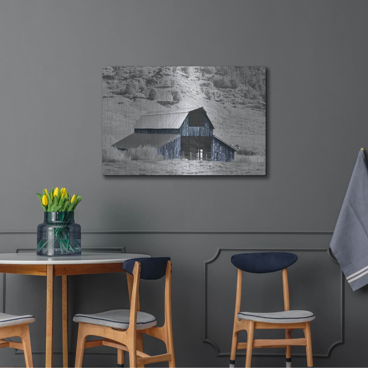 'Blue Barn II' by Lori Deiter – Metal Wall Art, 36x24 room view