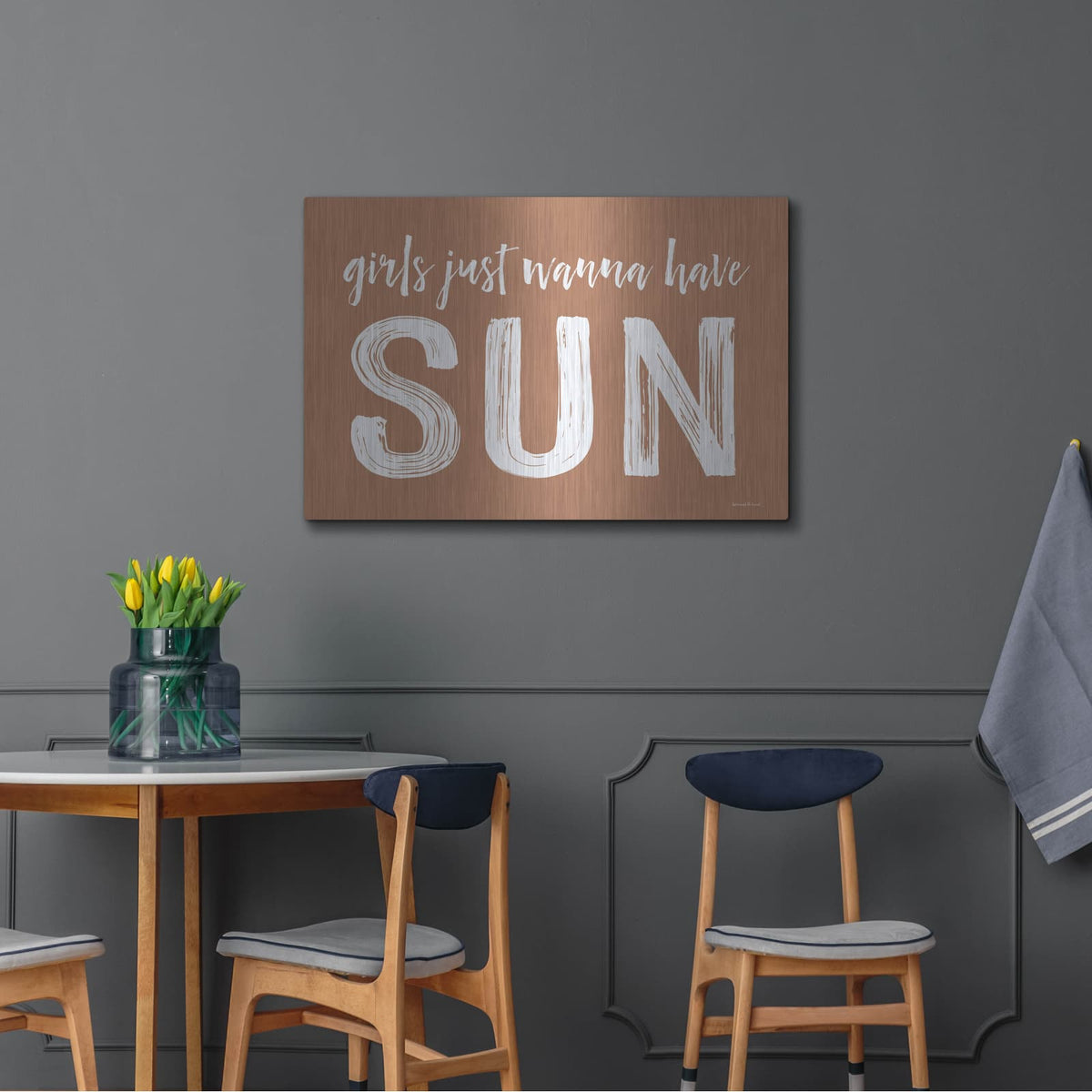 'Girls Just Wanna Have Sun Brown' by Lettered & Lined – Metal Wall Art, 36x24 room view