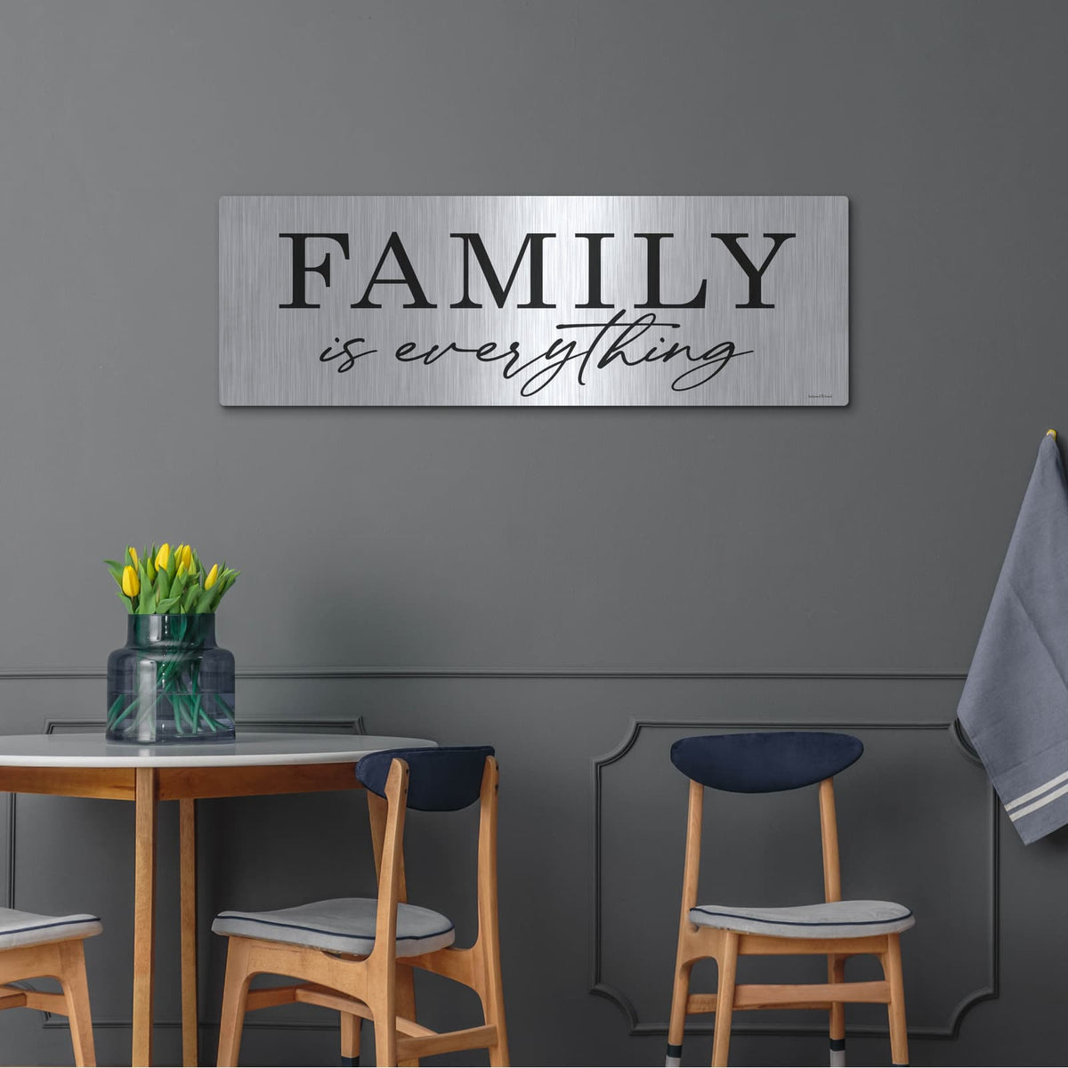 'Family is Everything' by Lettered & Lined – Metal Wall Art, 48x16 room view