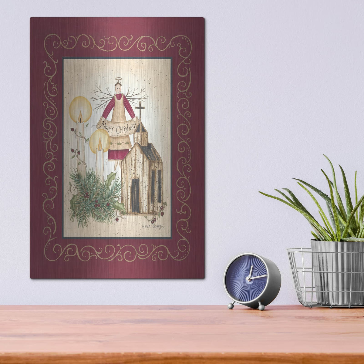 'Merry Christmas Angel' by Linda Spivey – Metal Wall Art, 12x16 room view