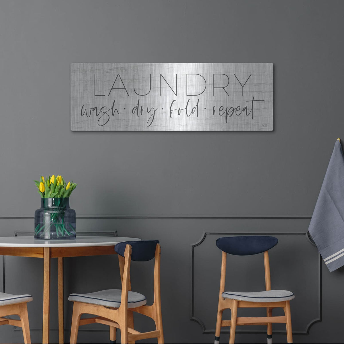 'Laundry - Wash, Dry, Fold, Repeat' by Lux + Me – Metal Wall Art, 48x16 room view
