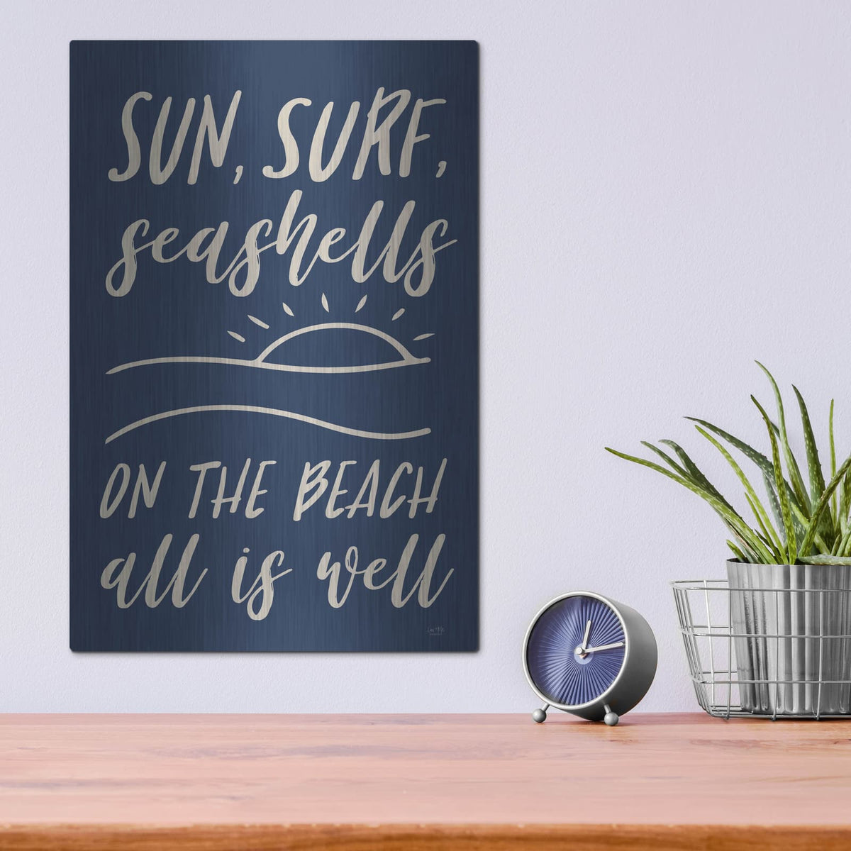 'Sun, Surf, Seashells' by Lux + Me – Metal Wall Art, 12x16 room view