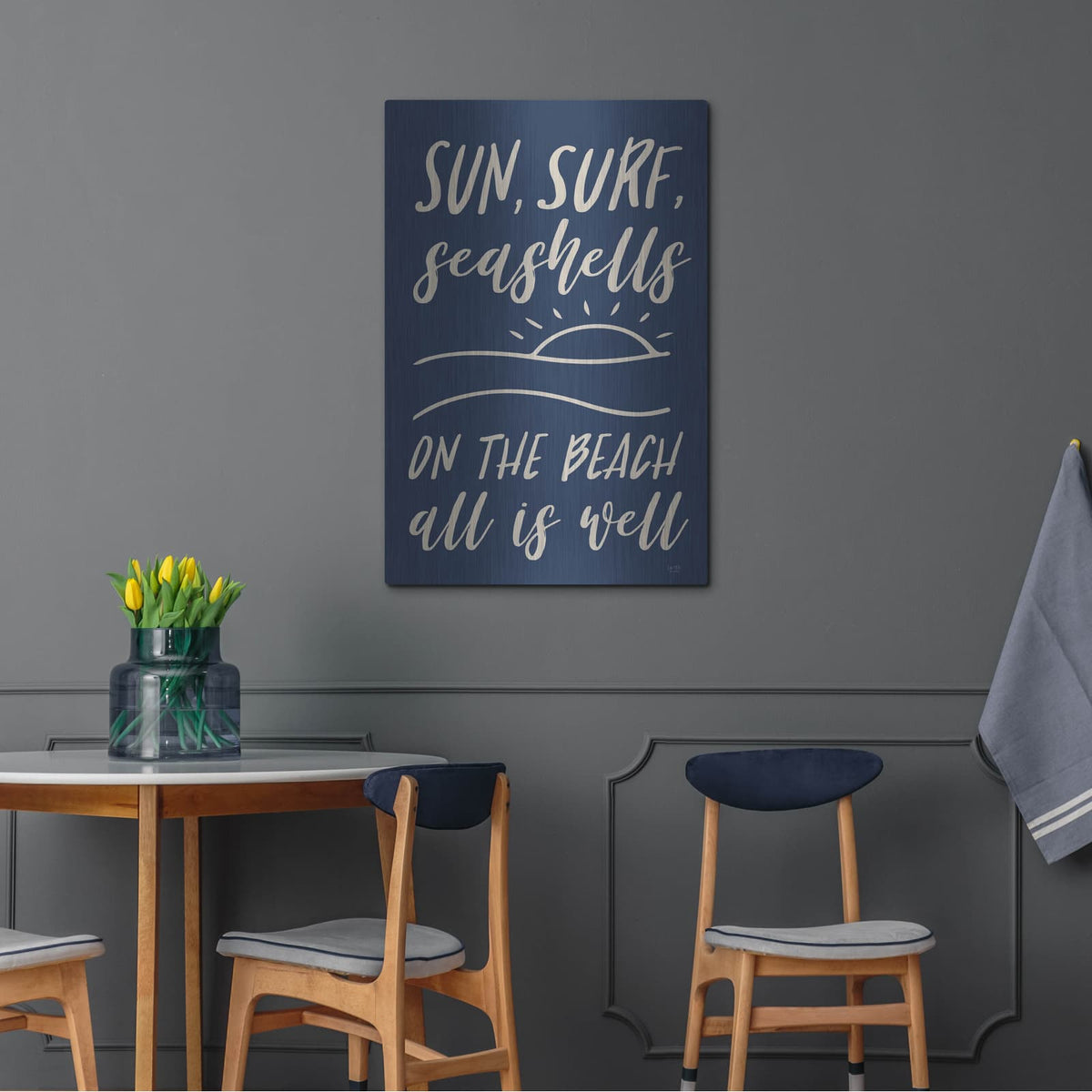 'Sun, Surf, Seashells' by Lux + Me – Metal Wall Art, 24x36 room view