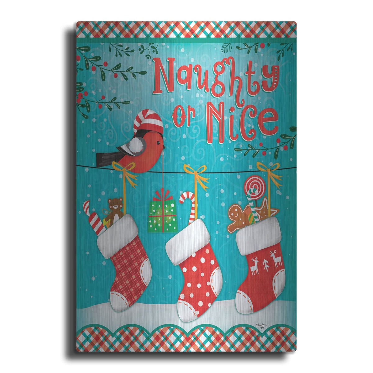 'Christmas Stocking' by Mollie B Art – Metal Wall Art
