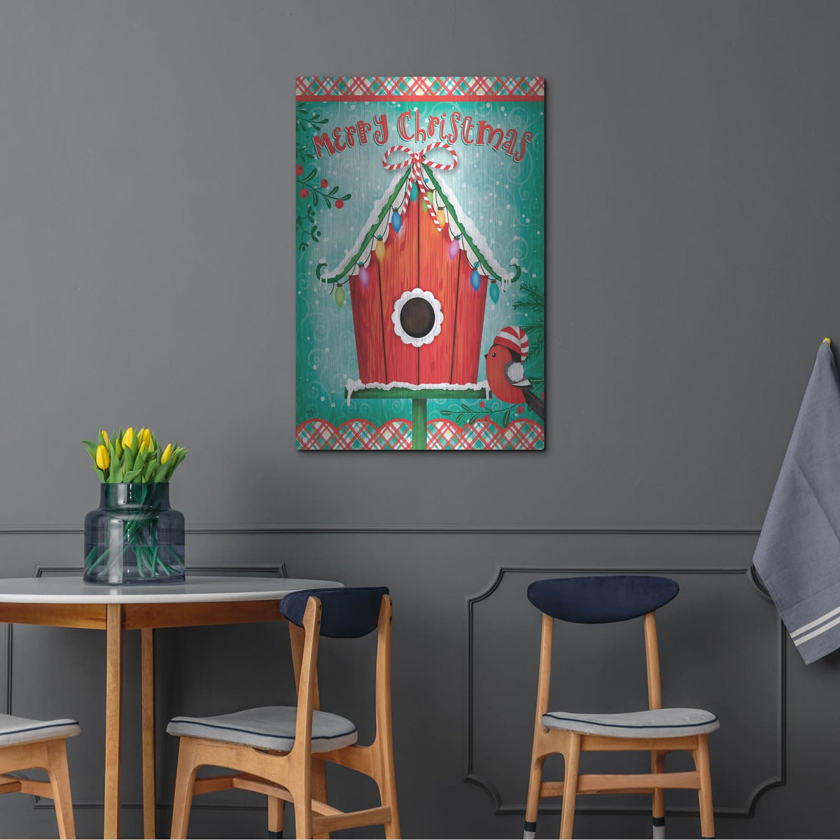 'Christmas Birdhouse' by Mollie B Art – Metal Wall Art, 24x36 room view