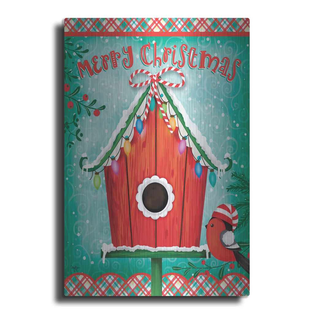 'Christmas Birdhouse' by Mollie B Art – Metal Wall Art