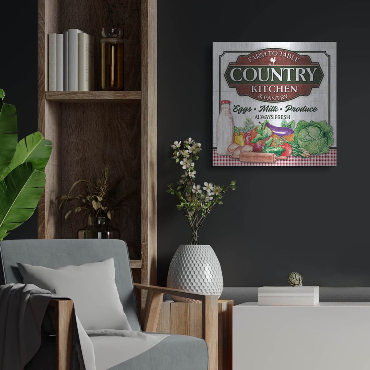 'Country Kitchen' by Mollie B Art – Metal Wall Art, 24x24 room view