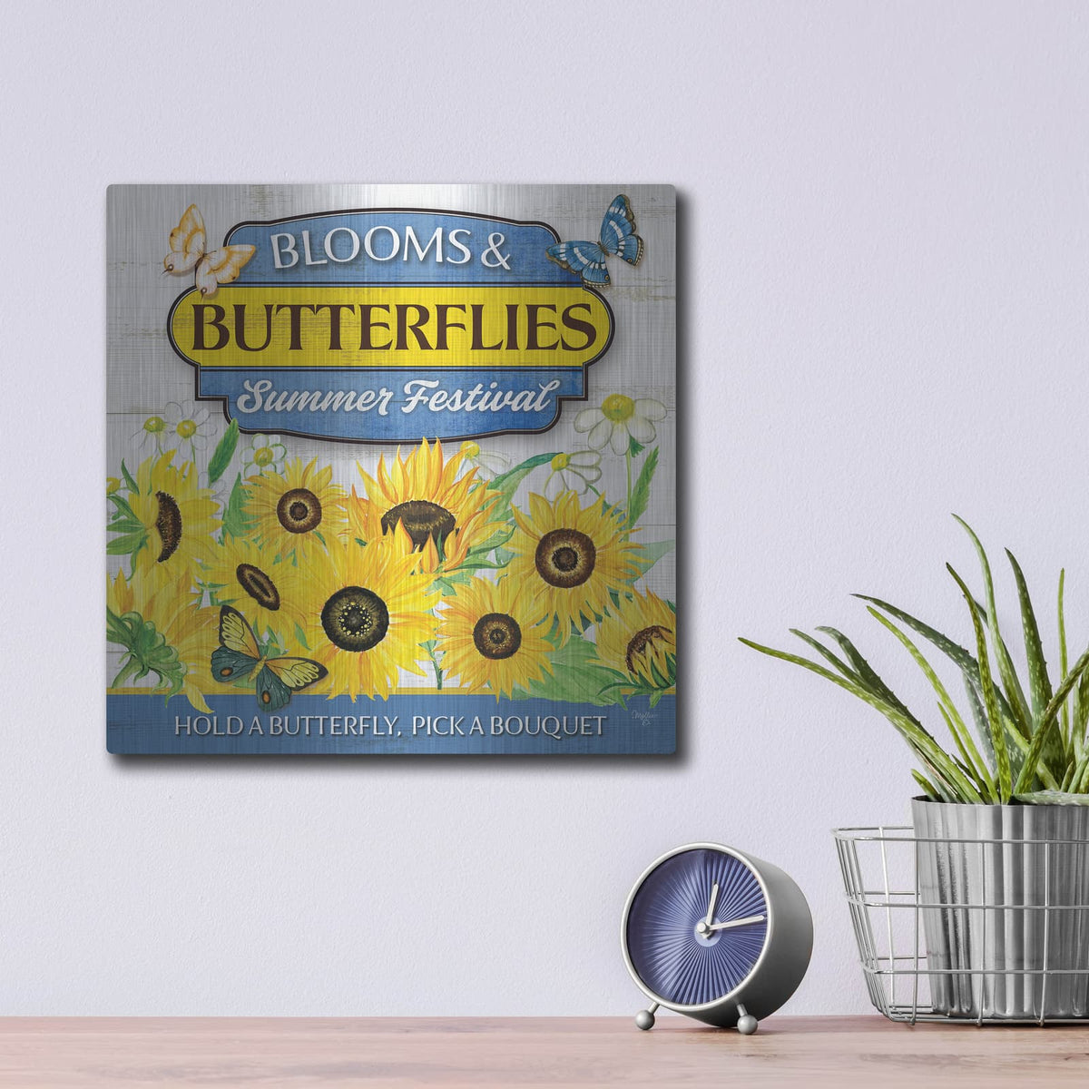 'Blooms & Butterflies' by Mollie B Art – Metal Wall Art, 12x12 room view