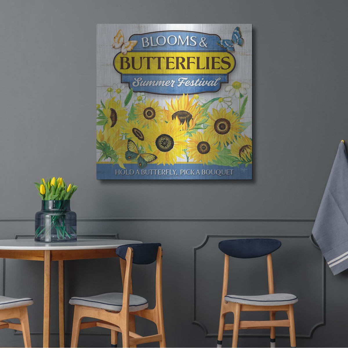 'Blooms & Butterflies' by Mollie B Art – Metal Wall Art, 36x36 room view
