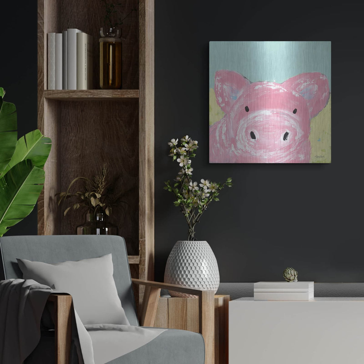 'Oink' by Roey Ebert – Metal Wall Art, 24x24 room view