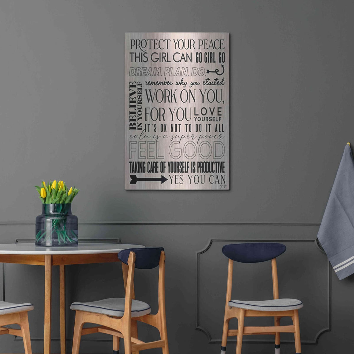 'A Feel Good Reminder' by Yass Naffas Designs – Metal Wall Art, 24x36 room view