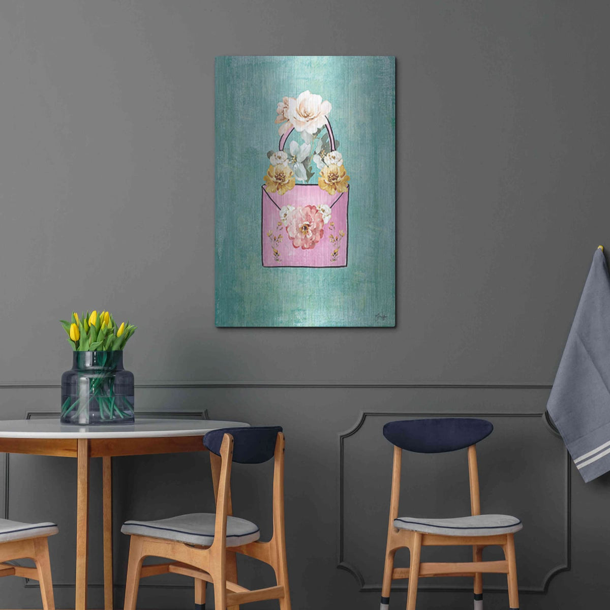 'Flower Power Purse' by Yass Naffas Designs – Metal Wall Art, 24x36 room view